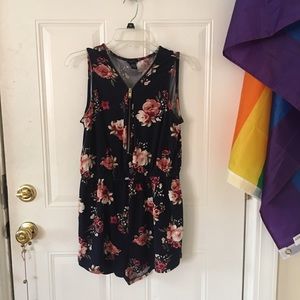 Flowery navy blue zip up jumper